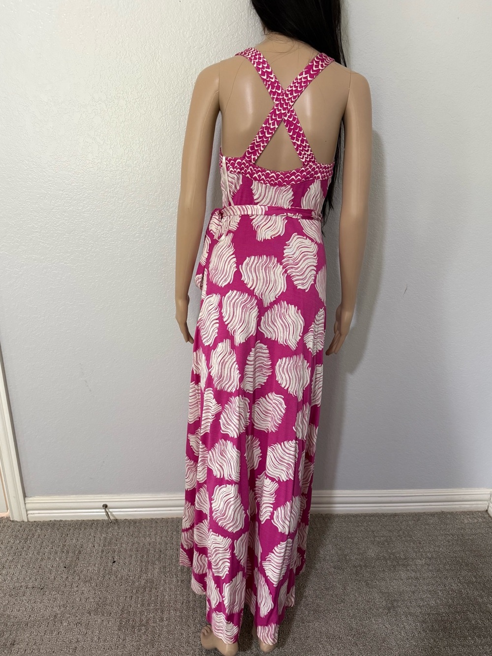 Diane Von Furstenberg Pink and White Sleeveless Wrap Maxi Dress - Picture 4 of 11